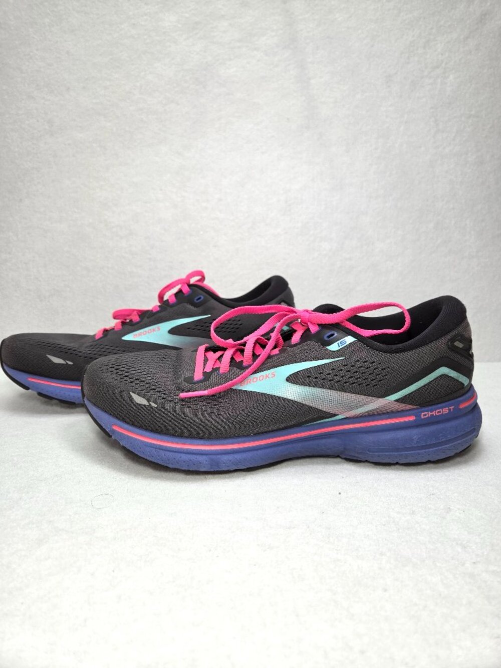 Brooks Ghost 15 Women’s Running Shoes Size 12 B Black Blue Aruba Pink